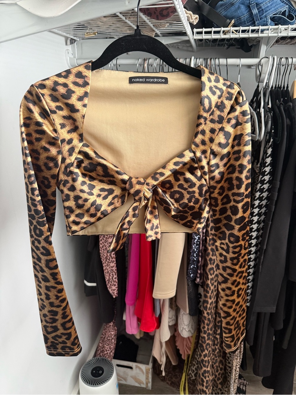 Naked Wardrobe cheetah tie crop top top